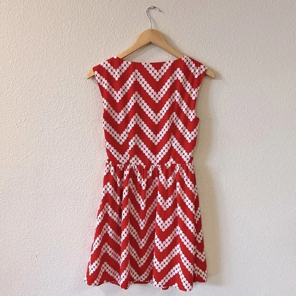 Red dress with white chevron dot print by Pink Owl, size S - Picture 3 of 9